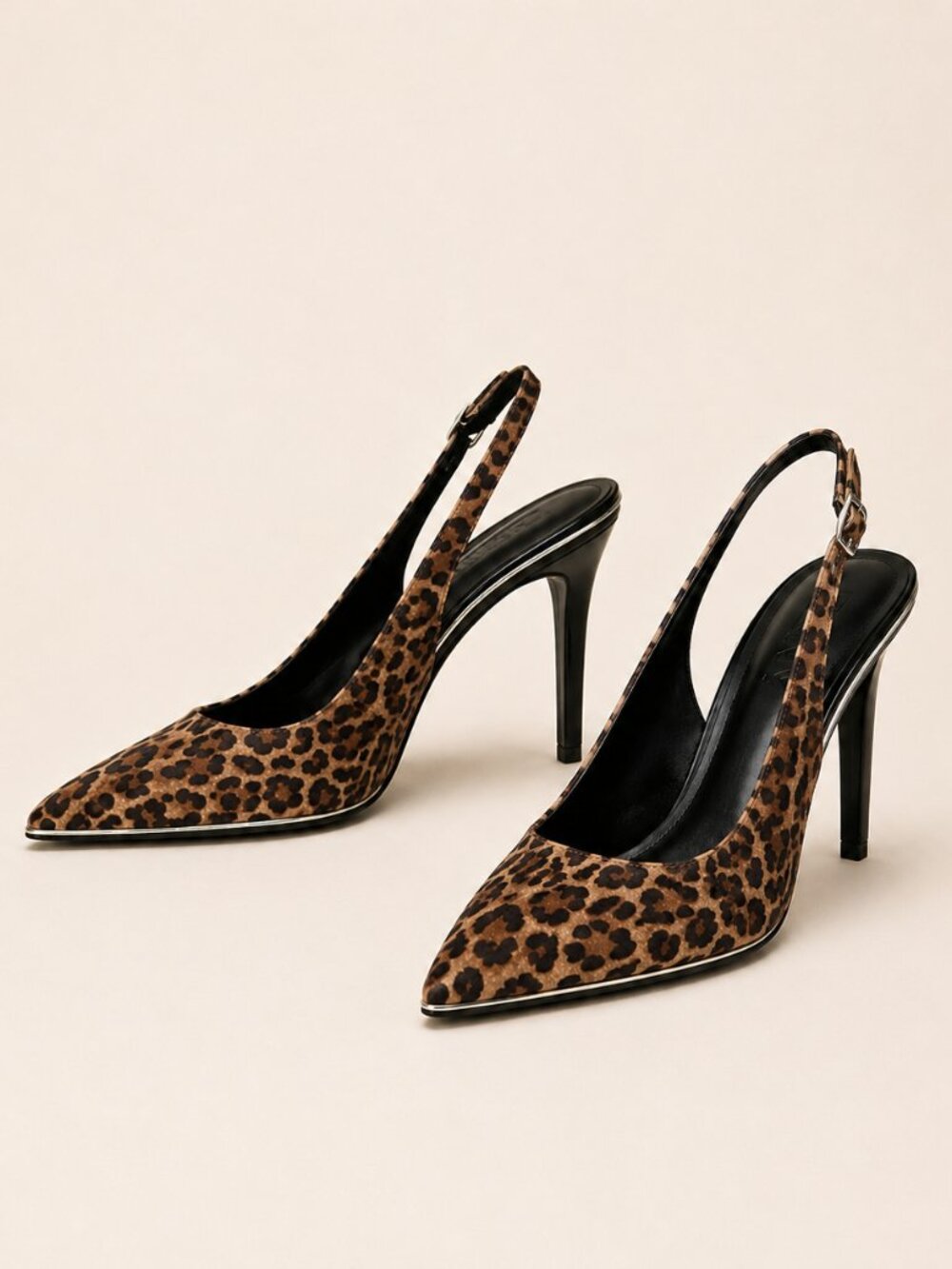 DKNY Animal Leopard Print Black Tan Pointed Toe Slingback Pumps Size 8 NIB